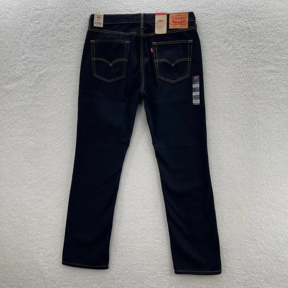 Levis Jeans Mens 36x32 Black 514 Straight Fit Dark Wash Denim Grunge Goth Skater